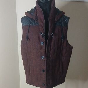 Bar III Men's Quilted Vest with Hood - Dark Brown and Black